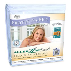 Protect-A-Bed AllerZip Smooth Waterproof Pillow Protector, Standard 21 by 27-Inch, 2-Pack