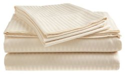 Queen Size 400 Thread Count 100% Cotton Sateen Dobby Stripe Sheet Set -Ivory