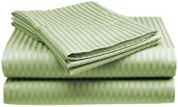 Queen Size Classic Sateen Stripe Sheet Set – Sage