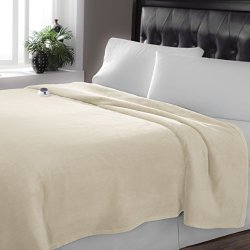 Serta Luxe Plush Low-Voltage Electric Heated Micro-Fleece Blanket, Twin, Cloud