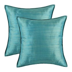 SET OF 2 Euphoria Cushion Covers Pillows Shells Light Weight Dyed Stripes Teal Color 18″ X 18″
