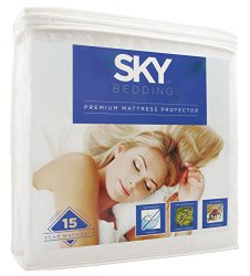 Sky Bedding Mattress Protector, Best Dust Mite Mattress Cover That’s Hypoallergenic. Love It Or Your Money Back! Premium Waterproof Terry Mattress Protector, Stays Cool – Queen