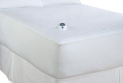 Soft Heat Dobby Stripe 233 Thread-Count Low-Voltage Electric Heated King Mattress Pad, White