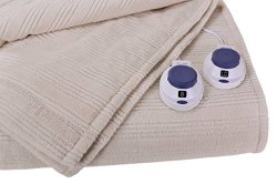 Soft Heat Ultra Micro-Plush Low-Voltage Electric Heated Triple-Rib Queen Size Blanket, Natural