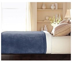 Sunbeam Luxurious Velvet Plush King Heated Blanket with 20 Heat Settings, Auto-off, 2-Digital Controllers, 5 Yr Warranty – Blue