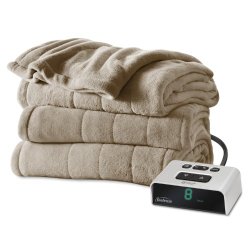 Sunbeam Microplush Heated Blanket, Queen, Mushroom, BSM9BQS-R772-16A00