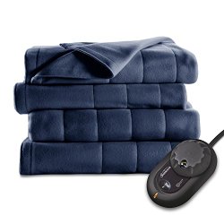 Sunbeam Quilted Fleece Heated Blanket, Twin, Newport Blue
