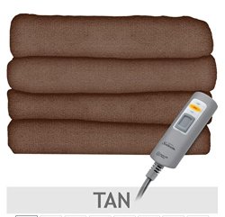 Sunbeam Velvet Soft Plush Heated Throw Blanket Various Colors Size: 50″ x 60″ 3 Heat Setting Remote Control Auto Off (Cocoa (Beige/Tan/Brown))