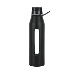 Takeya Classic Glass Water Bottle with Silicone Sleeve, Black, 22-Ounce