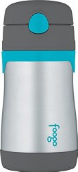 THERMOS FOOGO Vacuum Insulated Stainless Steel 10-Ounce Straw Bottle, Charcoal/Teal
