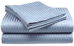 Twin Size 400 Thread Count 100% Cotton Sateen Dobby Stripe Sheet Set -Light Blue