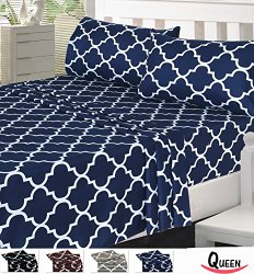 Utopia Bedding Printed Bed Sheet Set –  Wrinkle, Fade, Stain Resistant – Hypoallergenic – Deep Pockets RV, Vacation Home (Queen, Navy)