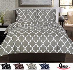 Utopia Bedding Printed Duvet Cover Set – Super Soft Classic Print HIGH QUALITY 100% Brushed Microfiber  (Grey, Queen)