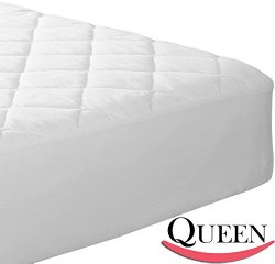 Utopia Bedding Quilted Fitted Mattress Pad Cover, Cotton/Polyester Blend Adds Cushioning and Preserves Mattress (Queen)