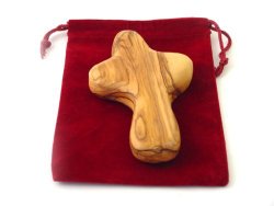 2 Olive Wood Holding Crosses comes with Velvet Bag & Certificate