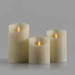 Air Zuker® Dancing Flame LED Candle Real Flame-effect Real Wax Candle with Timer [10-Key Remote Control] [Classic Pillar Candle, Ivory Color] – Set of 3