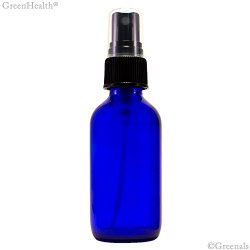 All4u Cobalt Blue Boston Round Glass Bottle 2 oz with Black Atomizer – Perfect for Essential Oil Formulas (4 Pieces)