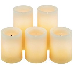 Candle Impressions Ombre Design Pillar Real Wax Flameless Candles w/Auto Timer Feature – Set of 5 – Buttercream