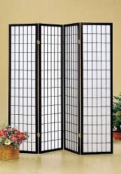 Coaster Oriental Style 4-Panel Room Screen Divider, Black Framed