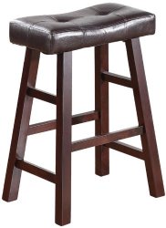 Country Series Counter Stool – 24″H – in Dark Cherry Finish with Faux Leather, Set of 2