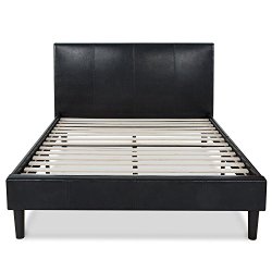 Deluxe Faux Leather Platform Bed with Wooden Slats, Queen