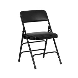 Flash Furniture HA-MC309AV-BK-GG Hercules Series Curved Triple Braced and Quad Hinged Black Vinyl Upholstered Metal Folding Chair