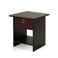 Furinno 10004EX/BR End Table/Night Stand Storage Shelf with Bin Drawer, Dark Espresso Finish