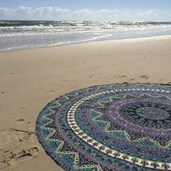 Indian Mandala Round Roundie Beach Throw Tapestry Hippy Boho Gypsy Cotton Tablecloth Beach Towel , Round Yoga Mat