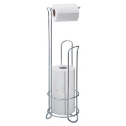 InterDesign Classico Bathroom Free Standing Toilet Tissue Roll Stand Plus, Chrome