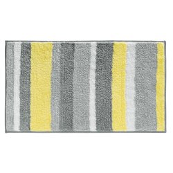 InterDesign Microfiber Stripz Bathroom Shower Rug, 34 x 21, Gray/Yellow