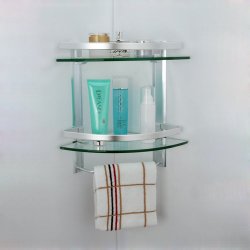 KES A4123 Aluminum Bathroom 2-Tier Glass Corner Shelf with Towel Bar Wall Mounted, Silver Sand Sprayed