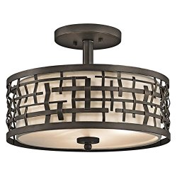 Kichler Lighting 43049OZ Loom 3-Light Convertible Fixture, Bronze Finish with Satin Etched Glass and Off-White Fabric Shade