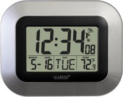La Crosse Technology WT-8005U-S Atomic Digital Wall Clock with Indoor Temperature, Silver