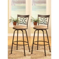 Legacy Decor Scroll Design Counter Height Adjustable Swivel Bar Stools 24″ to 29″, Set of 2