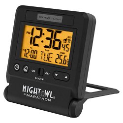 MARATHON CL030036BK Atomic Travel Alarm Clock with 6 Time Zones & Auto Backlight in Black – Batteries Included