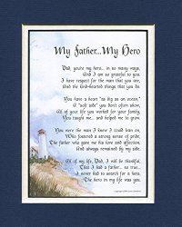 My Father My Hero, #18, A Father Poem, Double-matted In Navy/White And Enhanced With Watercolor Graphics. A Gift For A Dad.