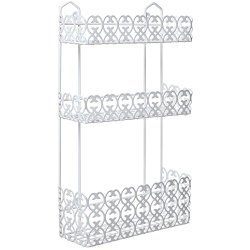 MyGift Decorative White Wall Mounted 3 Tier Shelf Baskets / Kitchen Spice Rack / Bathroom Product Holder