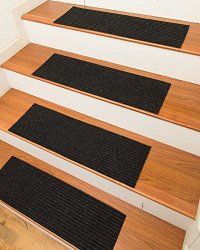NaturalAreaRugs Halton Carpet Stair Treads with Peel and Stick Strips Rug (Set of 13), 9-inch x 29-inch, Charcoal