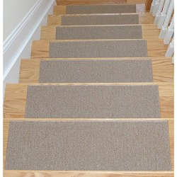 Ottomanson Skid-Resistant Rubber Backing Non-Slip Carpet Stair Treads-Machine Washable Area Rug(Set of 7), 8.5″ x 26.5″, Dark Beige
