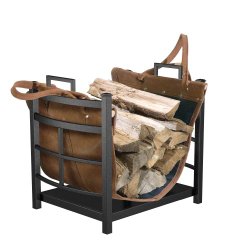 Panacea Products 15245 Mission Log Bin with Leather Carrier for Fireplace