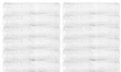 Premium Cotton White Hand Towels, Soft Quality, 12-Pack