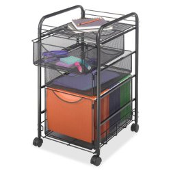 Safco Products 5213BL Onyx Mesh File Cart with 1 File Drawer and 2 Small Drawers, Letter Size, Black