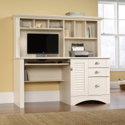 Sauder Harbor View Computer Desk with Hutch, Antiqued White