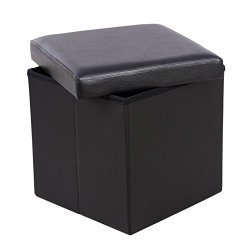 Songmics 15″ Cube Faux Leather Folding Storage Ottoman Black Foot Rest Stool Footrest ULSF101