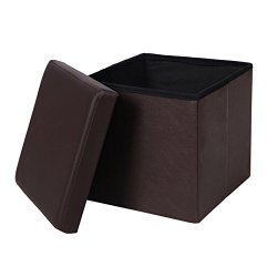Songmics Cube Faux Leather Folding Storage Ottoman Foot Rest Stool Seat 15″H Brown ULSF10B
