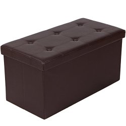 Songmics Faux Leather Folding Storage Ottoman Bench Foot Rest Stool Seat Chest Brown 30″x15″x15″ ULSF40Z