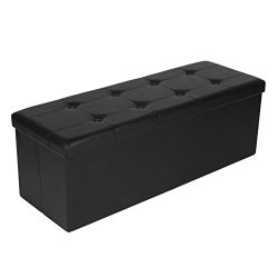 Songmics Faux Leather Folding Storage Ottoman Large Bench Black Foot Rest Stool Seat Footrest 43.3″x15″x15″ ULSF701