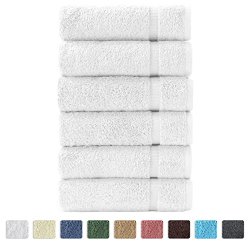 Turkish Luxury Hotel & Spa 16″x30″ Hand Towel Set of 6 – 100% Genuine Turkish Cotton – Organic Eco-Friendly (Hand Towels, White)