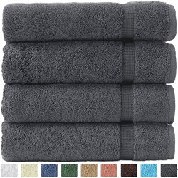 Turkish Luxury Hotel & Spa 27″x54″ Bath Towel Set of 4 – 100% Genuine Cotton From Turkey – 700gsm Eco-friendly (Bath Towels, Gray)