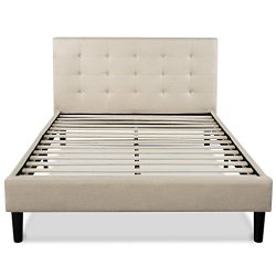 Upholstered Button Tufted Platform Bed with Wooden Slats, Queen